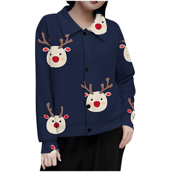 successthop Christian Shirts for Women Print Long Sleeve Top Crewneck Button Down Cardigan Print Festival Clothes Blue S