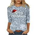 thumbnail image 1 of successthop Christmas Funny Shirts for Women Snow Letter Plus Size 3/4 Sleeve Tee Oversized Crewneck Top Loose Clothes, 1 of 5