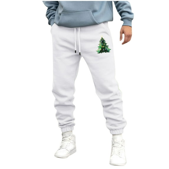successthop Christmas Graphic Printed Sweatpant Fleece Drawstring Jogger Pants Elastic Sportwear with Pocket Trousers
