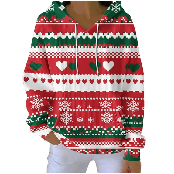 successthop Christmas Hoodies women Ugly Heart Knit Drawstring Long Sleeve Sweaters with Pockets Top Vintage Streetwear