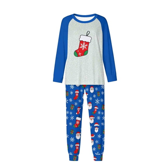 successthop Christmas Pajamas Couples Adult Socks Long Sleeve Crewneck Tops and Pj Pant Sleepwear with Pockets Blue