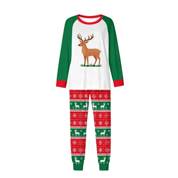 successthop Christmas Pajamas Couples Plus Size Deer Long Sleeve Crewneck Pullover Top and Pant Nightwear with Pockets