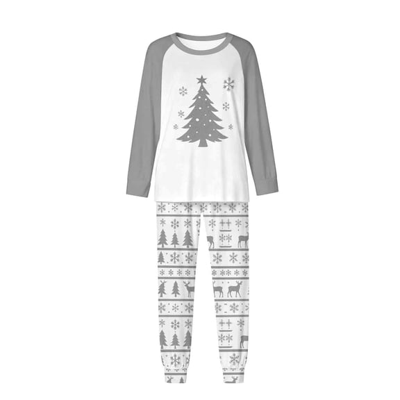 successthop Christmas Pajamas Couples Plus Size Tree Long Sleeve Crewneck Tops and Pj Pant Sleepwear with Pockets Gray