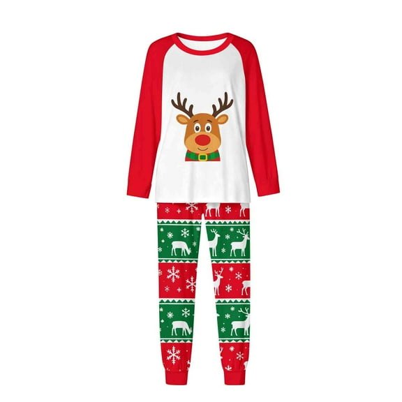 successthop Christmas Pajamas Matching Sets Deer Long Sleeve Crewneck Pullover Top and Full Pants Nightwear with Pockets
