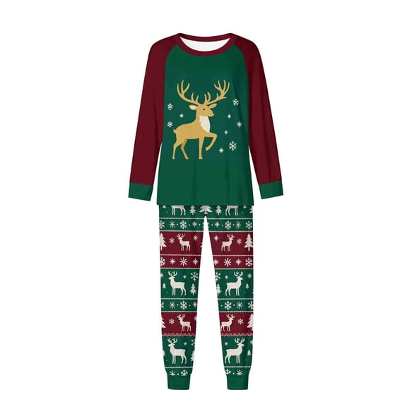 successthop Christmas Pajamas Matching Sets Deer Long Sleeve Crewneck Pullover Tops and Pj Pant Sleepwear with Pockets