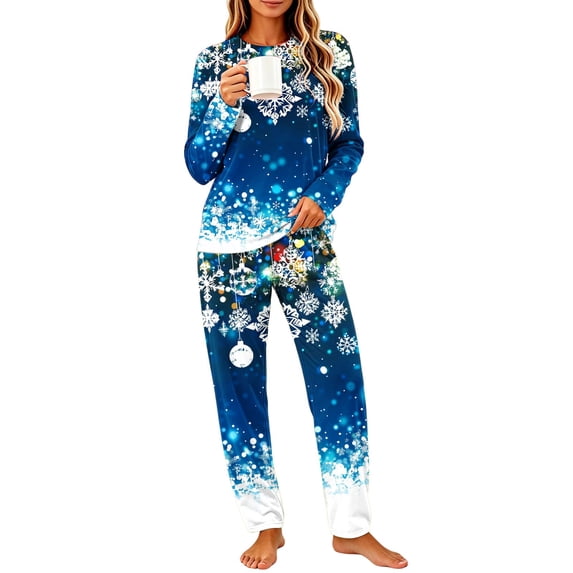successthop Christmas Pajamas for Women 2 Piece Snowflake Long Sleeve Holiday Tops Festival Pants Xmas Loungewear
