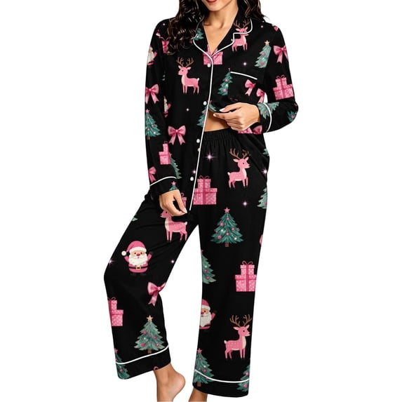successthop Christmas Pjs Women Merry 2 Piece Tree Long Sleeve Party Reindeer Shirts Gifts Pants Holiday Loungewear