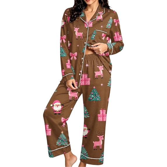 successthop Christmas Pjs Women Merry 2 Piece Tree Long Sleeve Party Reindeer Shirts Gifts Pants Holiday Loungewear