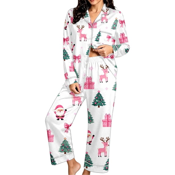 successthop Christmas Pjs Women Merry 2 Piece Tree Long Sleeve Party Reindeer Shirts Gifts Pants Holiday Loungewear