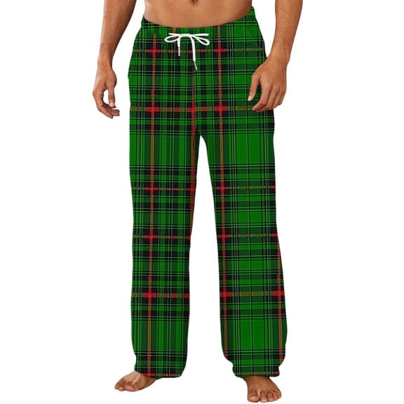 successthop Christmas Plaid Pajama Pants Men Flannel Trousers Elastic Drawstring Loungewear with Pocket Sleep Bottoms