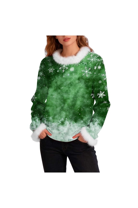 Christmas Plus Size Shirts for Women Snow Fuzzy Neck Cozy Heavyweight Knit Blouse Long Sleeve Holiday Tops S