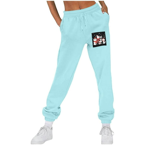 successthop Christmas Sweatpant for Women Graphic Printed Fleece Drawstring Pants ELastic Joggers Low Rise Trousers