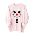 thumbnail image 1 of successthop Christmas Sweatshirt Women Snowman Face FLeece Crewneck Long Sleeve Sweaters Pullover Clothes Print Top Pink, 1 of 6