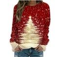 thumbnail image 1 of successthop Christmas Sweatshirts Women Light Tree Oversized Crewneck Long Sleeve Sweater Pullover Top Print Clothes Red, 1 of 6