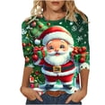 thumbnail image 1 of successthop Christmas Top Women Ugly Graphic Santa Plus Size 3/4 Sleeve Clothe Oversized Crewneck Trendy Shirts, 1 of 5