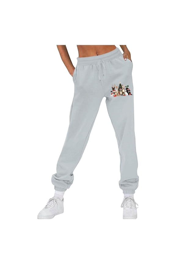 Christmas Womens Sweatpant Graphic Printed Fleece Drawstring Sportpants ELastic Lightweight Joggers Trousers
