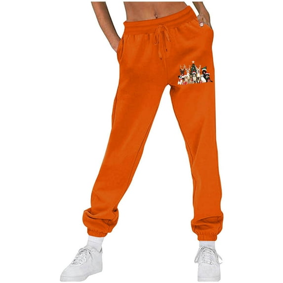 successthop Christmas Womens Sweatpant Graphic Printed Fleece Drawstring Sportpants ELastic Lightweight Joggers Trousers
