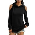 thumbnail image 1 of successthop Cold Shoulder Hoodie Women Off Shoulder Long Sleeve Streetwear Trendy Top Solid Casual Sweaters Black XL, 1 of 7
