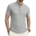 thumbnail image 1 of successthop Collarless Shirts for Men Short Sleeve T Shirt with Button Mock Neck Pullover Tops Big and Tall Clothes Gray, 1 of 9