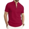 thumbnail image 1 of successthop Collarless Shirts for Men Short Sleeve T Shirt with Button Mock Neck Pullover Tops Big and Tall Clothes Wine, 1 of 7