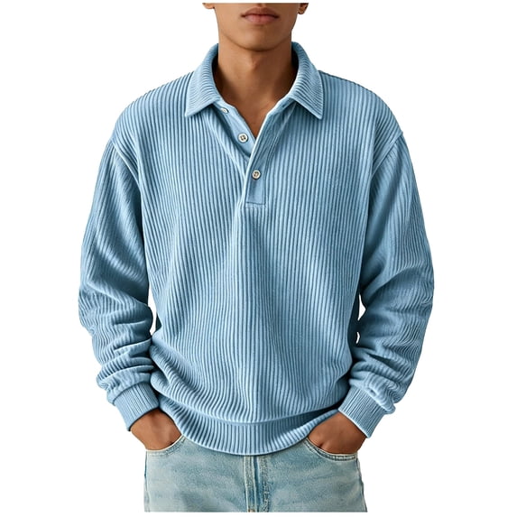 successthop Corduroy Button Down Shirt Men Casual Plus Size Collar Clothes Ribbed Cuff Long Sleeve Workwear Solid Tops