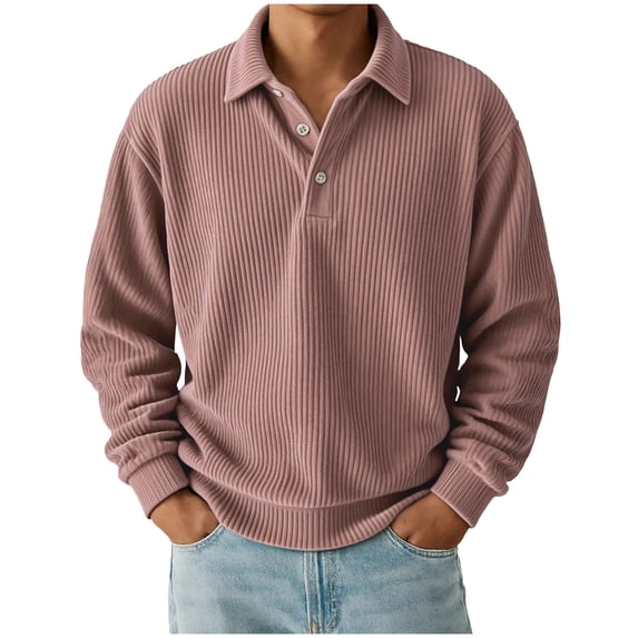 successthop Corduroy Button Down Shirt Men Casual Plus Size Collar Clothes Ribbed Cuff Long Sleeve Workwear Solid Tops