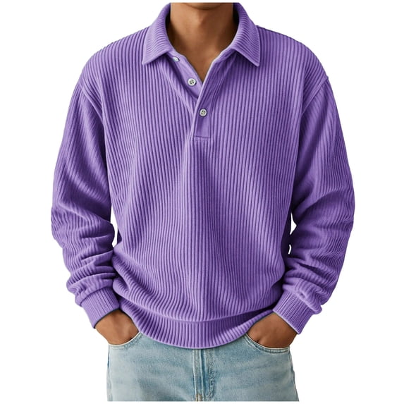 successthop Corduroy Button Down Shirt Men Casual Plus Size Collar Clothes Ribbed Cuff Long Sleeve Workwear Solid Tops