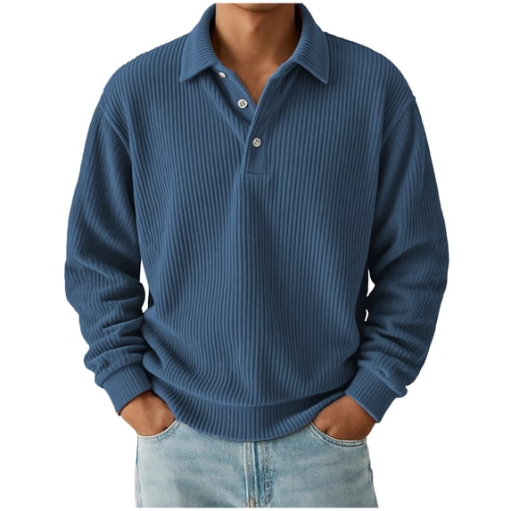 successthop Corduroy Button Down Shirt Men Casual Plus Size Collar Clothes Ribbed Cuff Long Sleeve Workwear Solid Tops