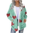 thumbnail image 1 of successthop Cozy Cardigans for Women Flannel Fuzzy Coat with Pockets Long Sleeve Hooded Streetwear Heart Outwear Green S, 1 of 5