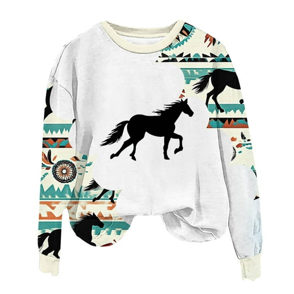 successthop Crewneck Sweatshirt Oversized Women Aztec Long Sleeve Tops No Hood Pullover Sweaters Vintage Fall Streetwear