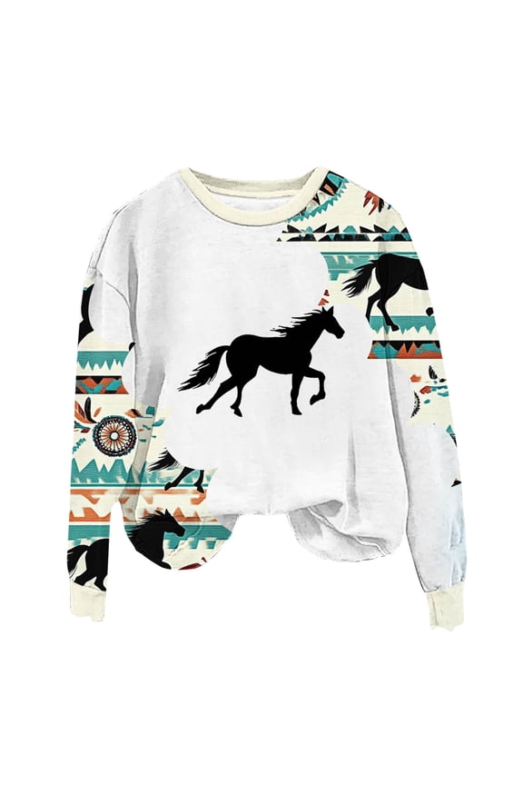 Crewneck Sweatshirt Oversized Women Aztec Long Sleeve Tops No Hood Pullover Sweaters Vintage Fall Streetwear