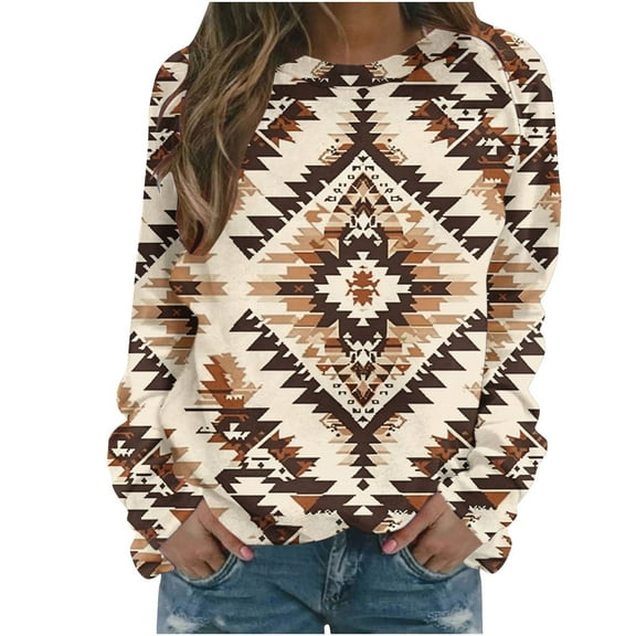 successthop Crewneck Sweatshirt Oversized Women Aztec Raglan Long Sleeve Tops No Hood Pullover Sweater Print Streetwear
