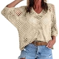 thumbnail image 1 of successthop Crochet Sweaters for Women Plus Size Long Sleeve V Neck Tops Pullover Knitwear Winter Casual Clothes Brown, 1 of 6