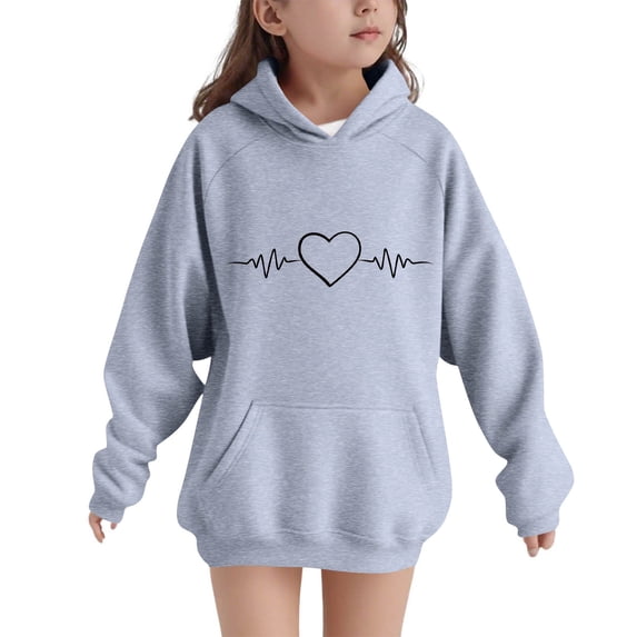 successthop Cute Hoodie Toddler Girls Boys Long Sleeve Hooded with Pockets Heart Printed Winter Fall Tops Sizes 5-15