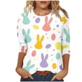thumbnail image 1 of successthop Easter Clothes Women Bunny Casual 3/4 Sleeve Beach T Shirt Crewneck Top Loose Summer Vacation Clothes 2XL, 1 of 5
