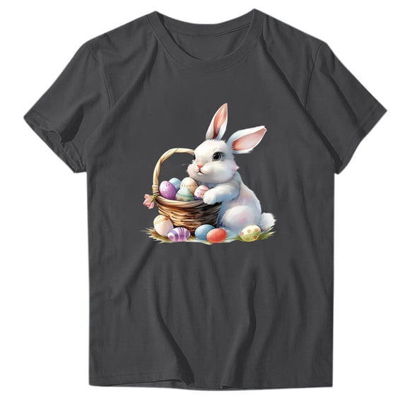 successthop Easter Clothes Women Bunny Egg Casual Short Sleeve Vacation T Shirt Crewneck Tops Summer Holiday Clothes 2XL