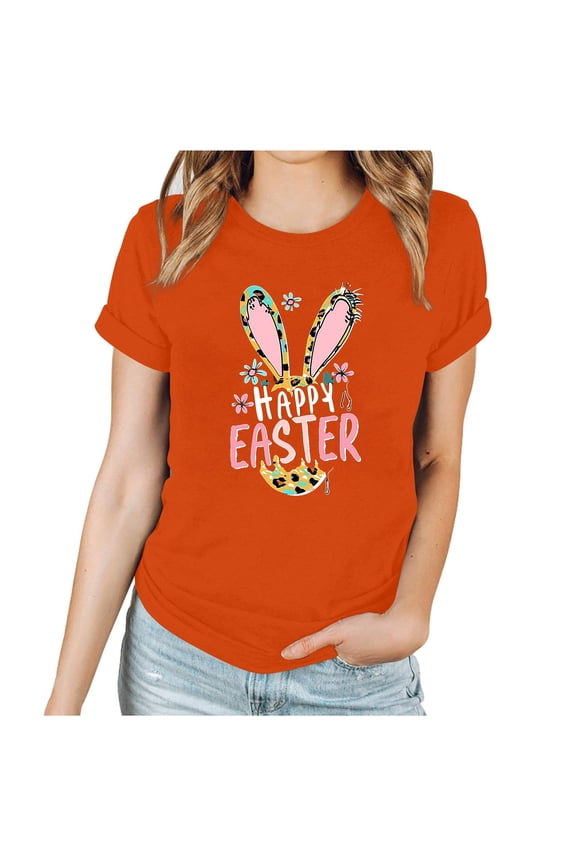 Easter Clothes Women Happy Easter Casual Short Sleeve Vacation T Shirt Crewneck Tops Summer Beach Clothes M