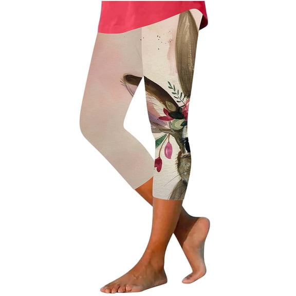 successthop Easter Leggings for Women Casual Plus Size Capri Capris Yoga Bottoms Rabbits Lightweight Vacation Pants M