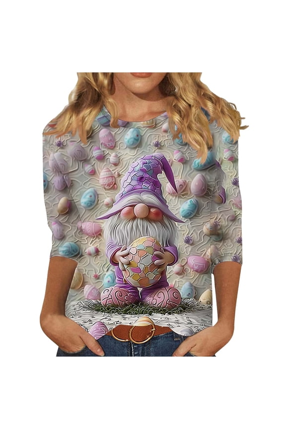 Easter Shirts for Women 3/4 Sleeve Goblin Print Festival Plus Vacation Clothes Party Tops Holiday Blouse