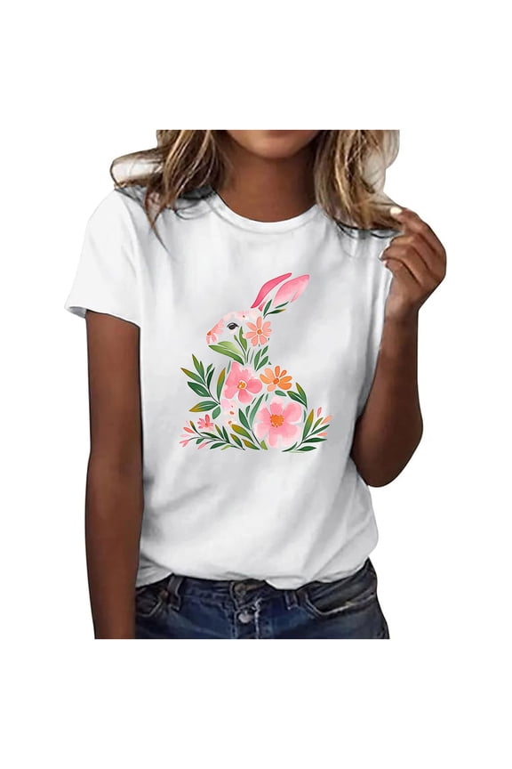 Easter Shirts for Women Bunny Casual Short Sleeve Holiday T Shirts Crewneck Shirts Spring Vacation Top 3XL