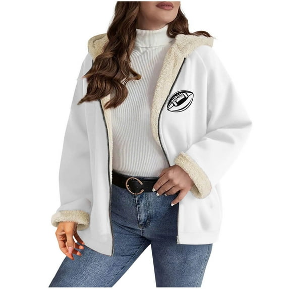 successthop Winter Coat for Women Oversized Fleece Jacket Hooded Long Sleeve Zipper Fall with Pockets Stylish Outwear