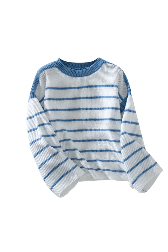 Fall Sweaters Women Striped Long Sleeve Outwear Chunky Crewneck Winter Pullover Tops Color Block Clothes XL