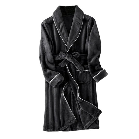 successthop Flannel Robe for Men Plus Size Long Housecoat with Pockets Shawl Collar Loose Warm Belted Shaggy Sleepwear