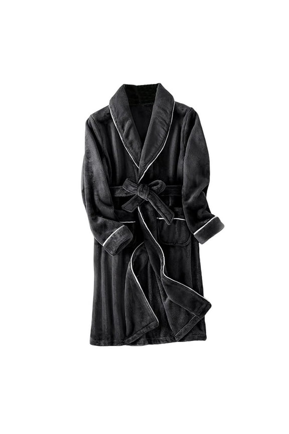Flannel Robe for Men Plus Size Long Housecoat with Pockets Shawl Collar Loose Warm Belted Shaggy Sleepwear
