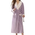 thumbnail image 1 of successthop Flannel Robes Womens Fuzzy Loungewear Belted Long Winter Fall Sleepwear Color Block Bathrobe with Pockets L, 1 of 4