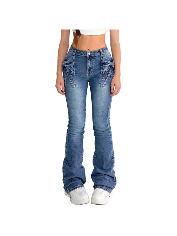 Flare Jeans Kids Girl Boy Teen 12-13T Wash Trendy Slim Stretchy Denim Pant with Pockets Outdoor Trousers
