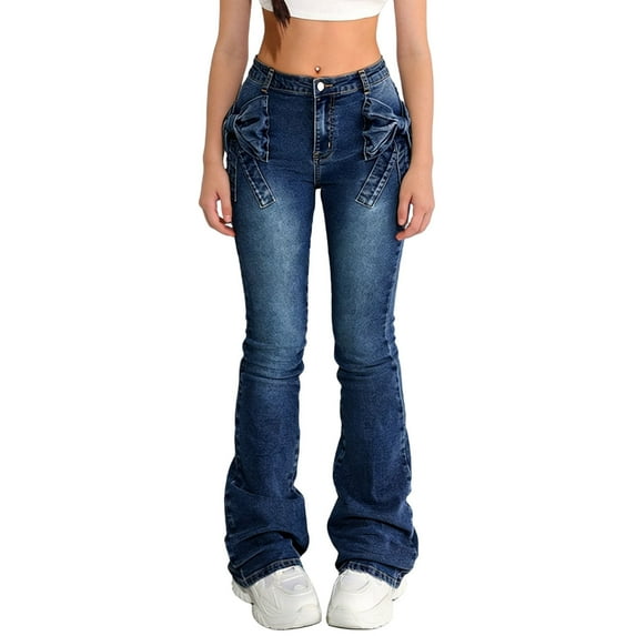 Hellosay Flare Jeans Kids Girl Boy Teen 8-9T Wash Trendy Slim Stretchy Denim Pant with Pockets Outdoor Trousers Blue