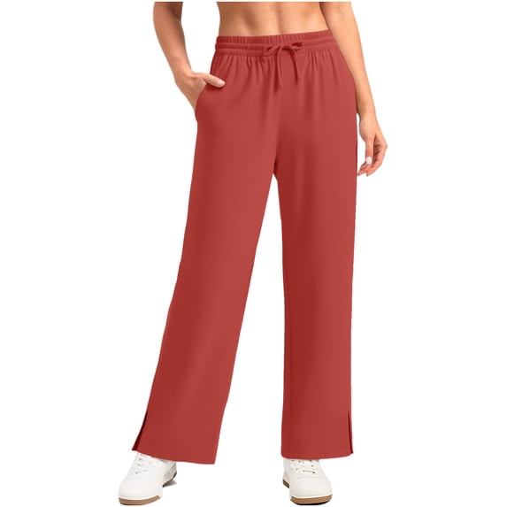 successthop Flared Sweatpants with Pockets UPF 50 Sun Protect Slacks Drawstring Elastic Waist Trousers Slit Hem Pant Red
