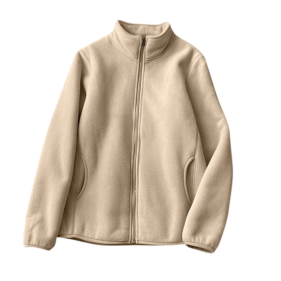 successthop Fleece Jackets for Women Zipper Without Hood Long Sleeve Jacket Winter Coat Plus Size Outwear with Pockets