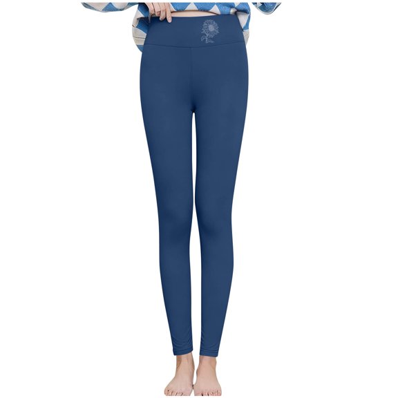 successthop Fleece Leggings for Women Lambswool Thick Comfortable Trousers Soft Bottom Floral Winter Pant Blue XL